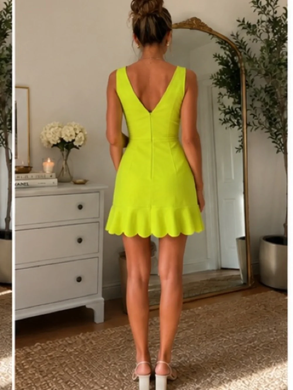 J. Crew Chartreuse Sleeveless Scallop-Hem Mini Dress